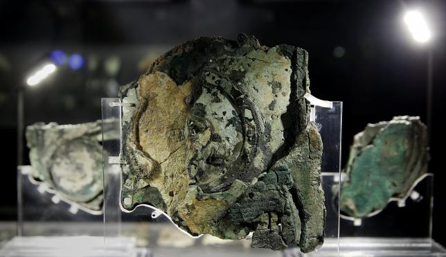 Fragments of the ancient Antikythera Mechanism are displayed at the National Archaeological Museum in Athens, Greece June 9, 2016. REUTERS/Alkis Konstantinidis