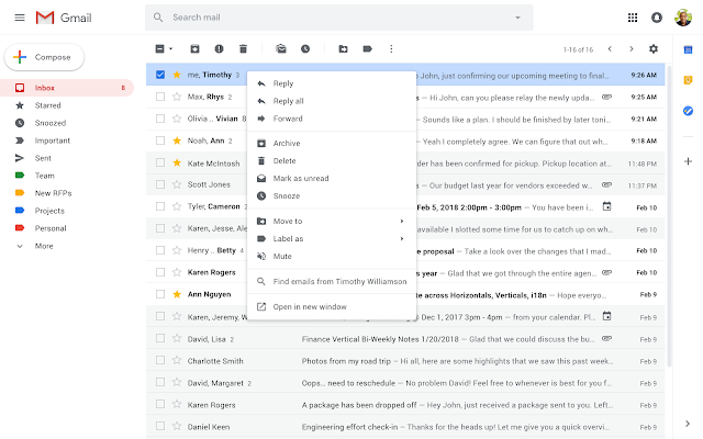 Веб-версія Gmail отримала розширене контекстне меню за правою кнопкою миші