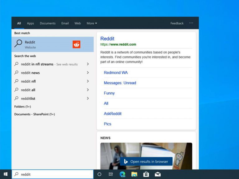 Поиск на панели задач Windows сделали веб-браузером