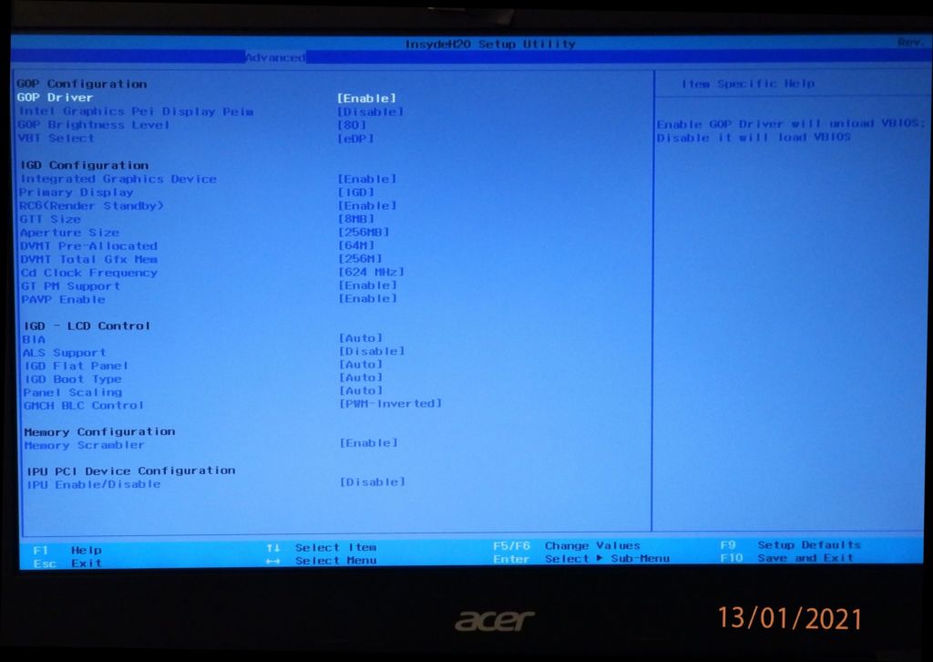 Як отримати розширений BIOS в ноутбуках з InsydeH2O: демонстрація на Acer ES1-332