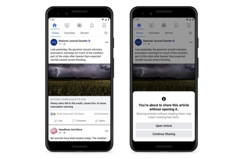 Facebook начала рекомендовать читать посты перед пересылкой другим