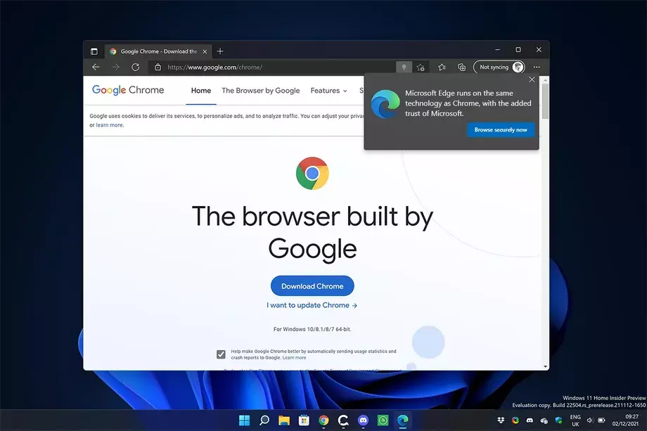 Windows убеждает не устанавливать браузер Chrome