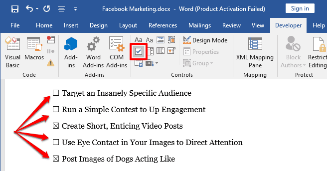 Как добавить флажки (чекбоксы) в документы Microsoft Word