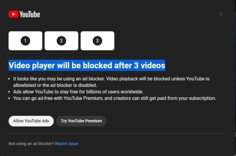 YouTube показує лише три відео, якщо в користувача є блокувальник реклами