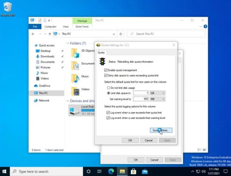 Как установить предел дискового пространства для пользователя Windows 11