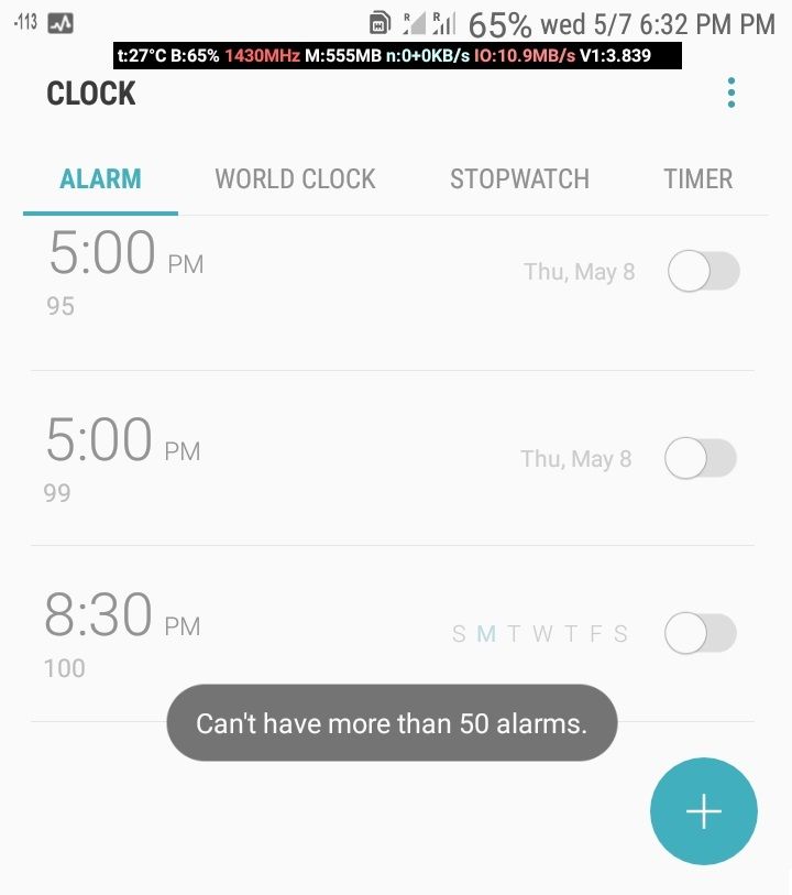 обмеження будильників на samsung