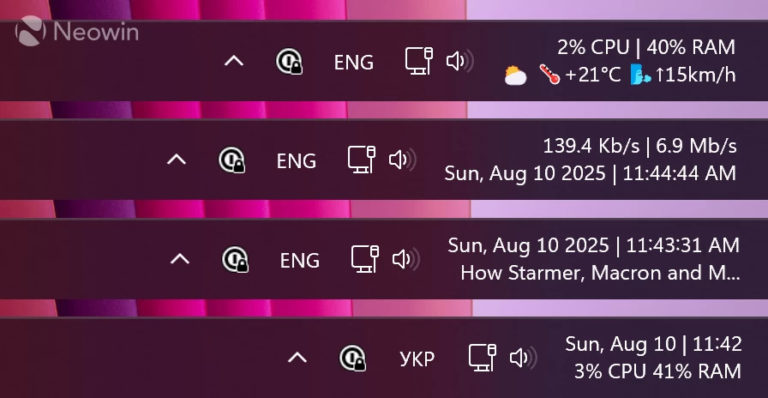 Як у Windows 11 виводити процесор, RAM, мережеве навантаження, погоду на годинник панелі завдань
