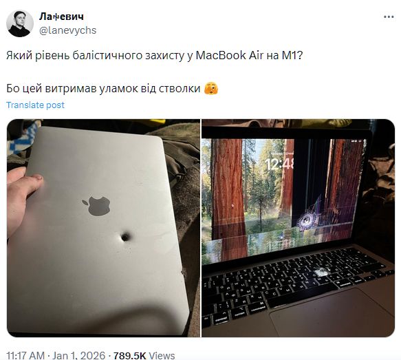 MacBook Air M1 получил осколочное ранение, но продолжал работать