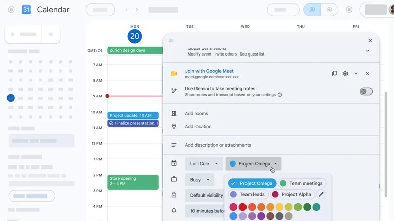 Google Calendar дозволяє обрати будь-який колір подій