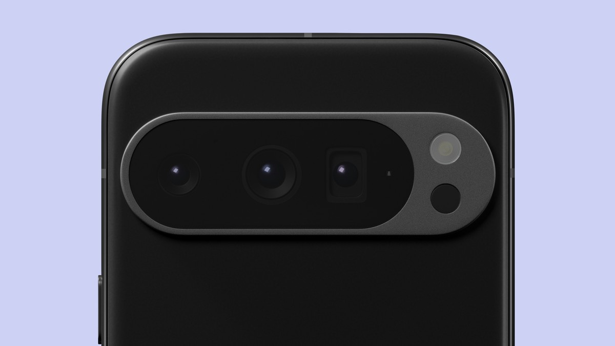 A smartphone's camera array is displayed.